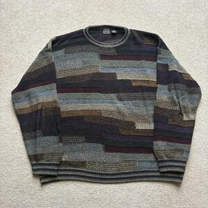 Vtg Geometric Knit Multicolor Sweater Mens XL Grandpa Colorblock 90s Jos A Bank